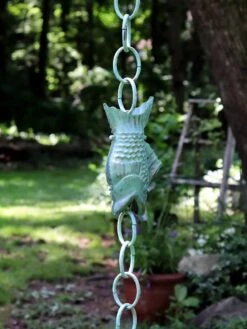 Fish Pure Copper Rain Chain, 8.5' -Comfortable Garden 8600209 05V tif