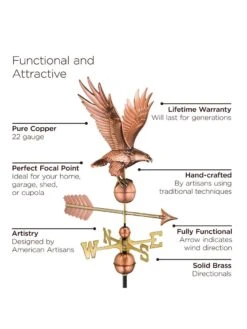 Freedom Eagle Copper Weathervane -Comfortable Garden 8600277 04v