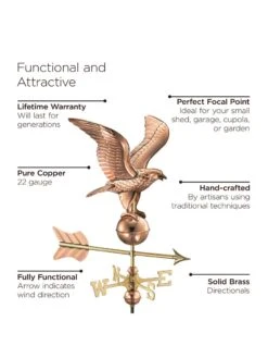 Eagle Cottage Copper Weathervane With Roof Mount -Comfortable Garden 8600278 01v
