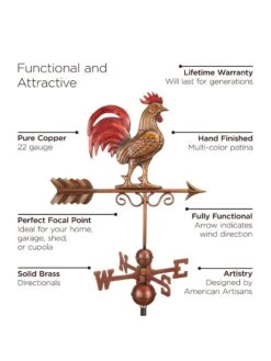 Bantam Rooster Copper Weathervane -Comfortable Garden 8600280 05v