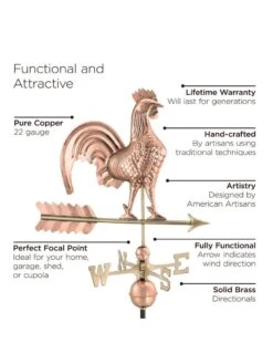 Rooster Copper Weathervane -Comfortable Garden 8600283 02v