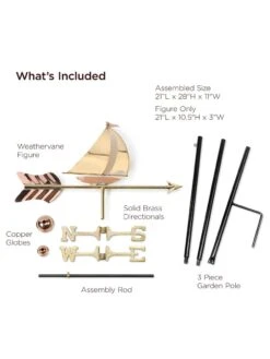 Sailboat Garden Copper Weathervane With Pole -Comfortable Garden 8600348 02v