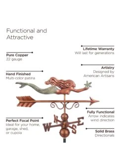 Little Mermaid Copper Weathervane 9 Little Mermaid Copper Weathervane -Comfortable Garden 8600350 01v