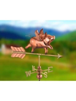 Flying Pig Cottage Copper Weathervane With Roof Mount -Comfortable Garden 8600376 02v