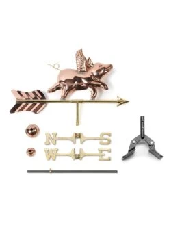 Flying Pig Cottage Copper Weathervane With Roof Mount -Comfortable Garden 8600376 03v