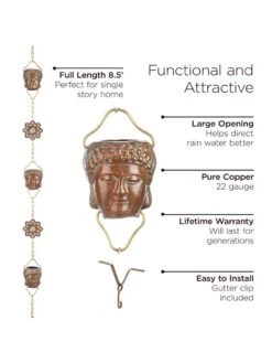 Buddha Copper Rain Chains, 8.5' -Comfortable Garden 8612737 03v
