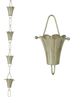 Fluted Flower Pure Copper Rain Chain, 8.5' -Comfortable Garden 8612742 02v