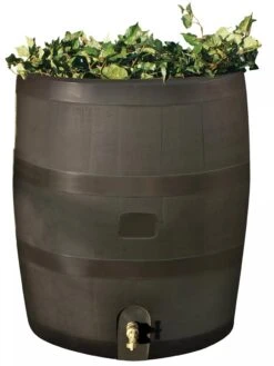 Round Rain Barrel With Planter, 35 Gallons -Comfortable Garden 8612856WALNT 01V tif