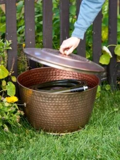 Hammered Copper Hose Pot With Lid -Comfortable Garden 8613311 0010