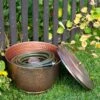 Hammered Copper Hose Pot With Lid -Comfortable Garden 8613311 0102 hammered copper hose pot with lid